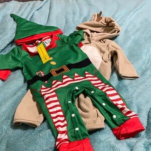 Reindeer and Elf pajama costumes